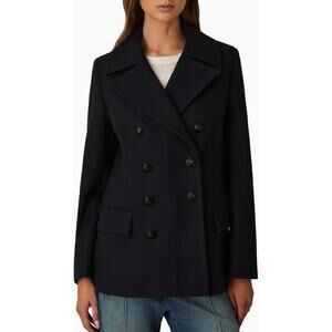 New Reiss Lily Wool Blend Double Breasted Pea Coat in Navy Size 14 $560